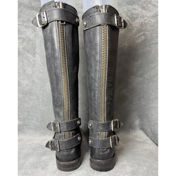 Frye Veronica Back Zip Tall Black Leather Moto Engineer Boots 77551 Women’s 5.5B - Picture 4 of 12